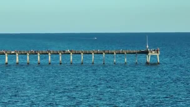 ヴェネツィアの釣り桟橋で休暇を楽しむ多くの観光客の空中ビュー シーサイドサマーアクティビティ — ストック動画