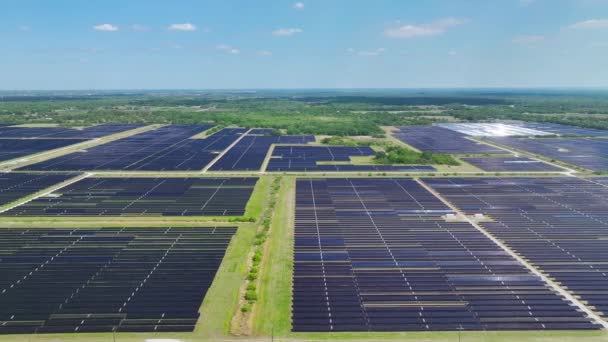 Förnybar Utan Utsläpp Hållbart Elkraftverk Med Många Rader Solcellspaneler För — Stockvideo