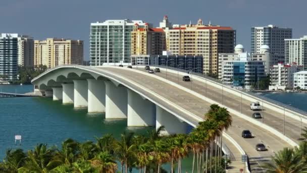 Usa Travel Destination Aerial View Sarasota City Downtown Ringling Bridge — Stock Video