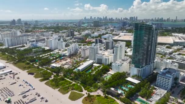 Miami Beach Città Con Alberghi Lusso Condomini Vista Alto Angolo — Video Stock
