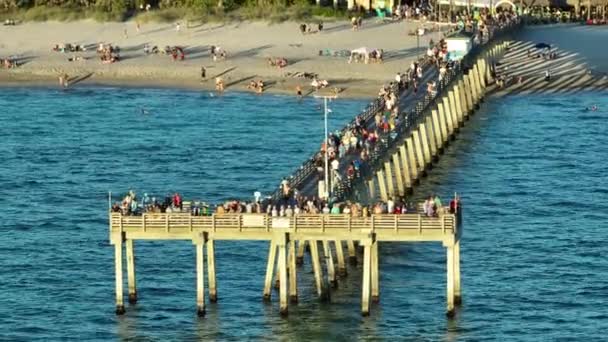 Vue Aérienne Nombreux Touristes Profitant Vacances Sur Jetée Pêche Venise — Video