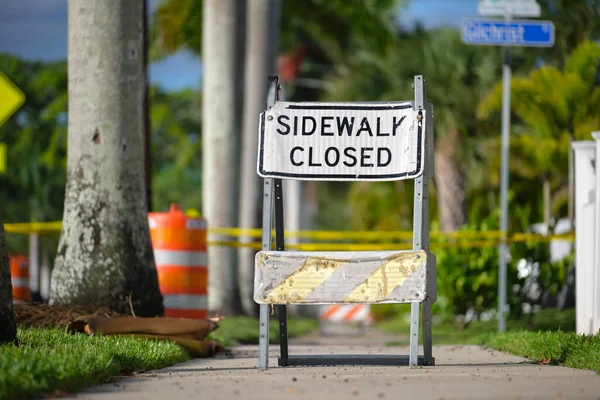 Warning Sign Sidewalk Closed Street Construction Site Utility Work Ahead Royalty Free Stock Photos