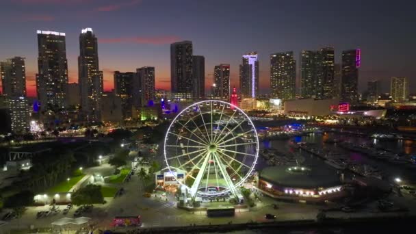 Αεροφωτογραφία Του Skyviews Miami Observation Wheel Στο Bayside Marketplace Ψηλά — Αρχείο Βίντεο