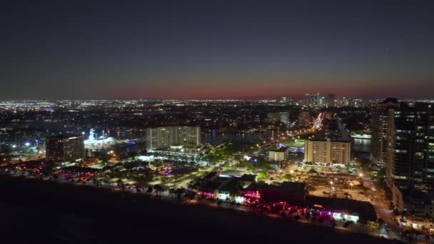 American Southern Seashore Las Olas Beach Fort Lauderdale Florida Night — Stock Video