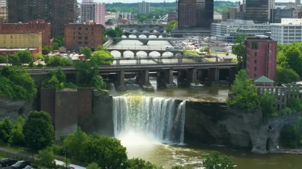 Krajobraz Miasta Rochester High Falls Nad Rzeką Genesee Nowojorski Miejski — Wideo stockowe