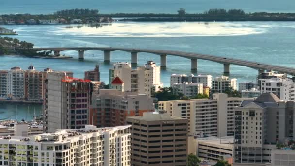 Sarasota Cidade Centro Cidade Com Edifícios Altos Beira Mar Caros — Vídeo de Stock