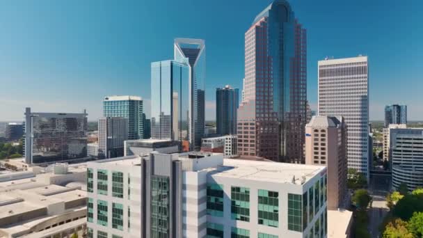 Vista Cima Edifícios Arranha Céus Centro Cidade Charlotte Carolina Norte — Vídeo de Stock