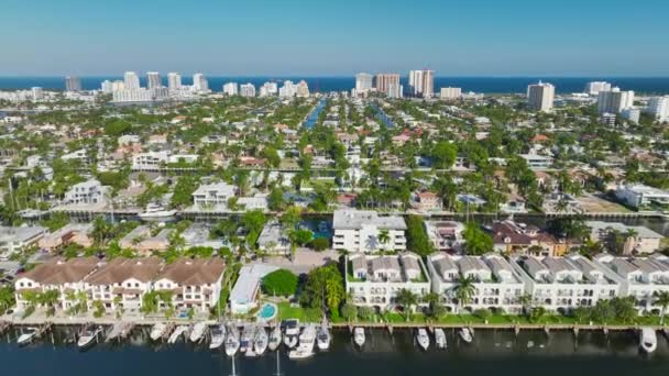 Вид Сверху Богатый Район Форт Лодердейл Флорида Дорогими Домами Берегу — стоковое видео