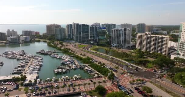 Kilátás Felülről Sarasota Bay Marina Wint Sok Drága Jachtok Motorcsónakok — Stock videók