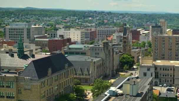 ペンシルベニア州北東部最大の都市であるスクラントンの空中観測は 古い歴史的建築物です アメリカのパノラマの街並み — ストック動画