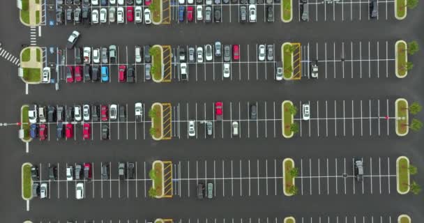 Top View Many Cars Parked Parking Lot Front Shopping Mall — Stock Video