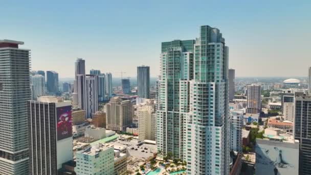 Luchtfoto Van Het Centrum Kantoordistrict Van Miami Brickell Florida Verenigde — Stockvideo
