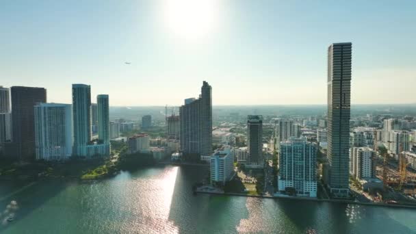 Hafenbezirk Der Innenstadt Von Miami Florida Usa Stadtsilhouette Mit Hohen — Stockvideo