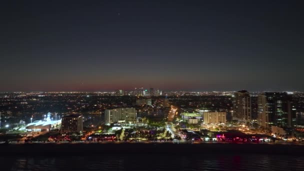 Fort Lauderdale Miasto Jasno Oświetlone Luksusowe Hotele Apartamenty Las Olas — Wideo stockowe