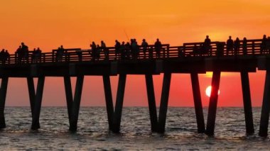 Balıkçılar Florida 'daki Venice balıkçı iskelesinde tatilin tadını çıkarıyorlar. Deniz kenarındaki yaz etkinlikleri.