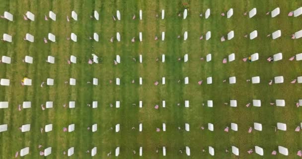 Memorial Day Concept Aerial View Large Sarasota National Cemetery Rows — Stock Video