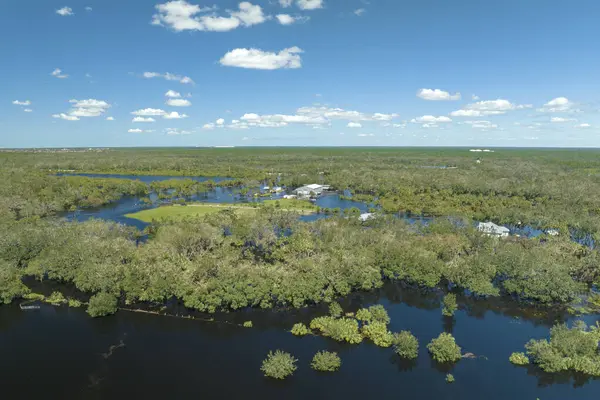 Florida yerleşim bölgesinde Ian kasırgası ile sel basmış evler. Doğal afetin sonuçları..