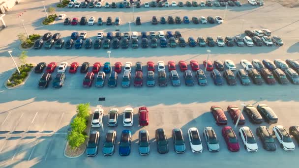 Μεγάλο Πάρκινγκ Των Τοπικών Αντιπρόσωπο Πολλά Ολοκαίνουργια Αυτοκίνητα Σταθμευμένα Προς — Αρχείο Βίντεο