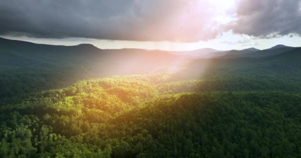 Razele Soarelui Strălucesc Păduri Montane Prin Nori Din Carolina Nord — Videoclip de stoc