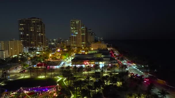 Aerial Night View Las Olas Beach Fort Lauderdale City High — Stock Video