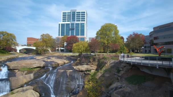 Reedy River Cachoeiras Centro Cidade Greenville Carolina Sul Falls Park — Vídeo de Stock