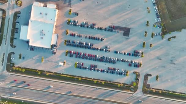 Letecký Pohled Parkoviště Mnoha Zbrusu Novými Auty Prodej Široké Americké — Stock video