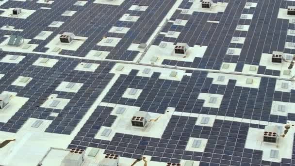 Panele Fotowoltaiczne Zamontowane Dachu Budynku Przemysłowego Produkcji Ekologicznej Energii Elektrycznej — Wideo stockowe