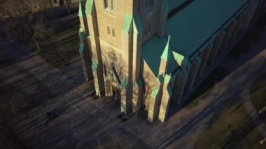 İsveç 'teki eski tarihi Linkoping şehrinin havadan görünüşü. İskandinav kasabasında Avrupa mimarisi.