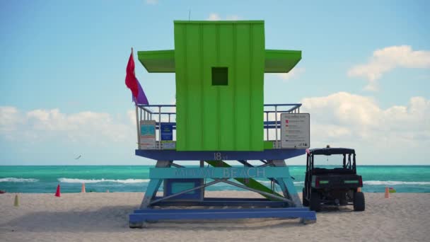 Kända Livräddartornet Vid Miami Beach Florida Atlanten Semester Plats South — Stockvideo