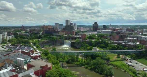 Hohe Wasserfälle Genesee River Rochester City New York Panoramablick Auf — Stockvideo