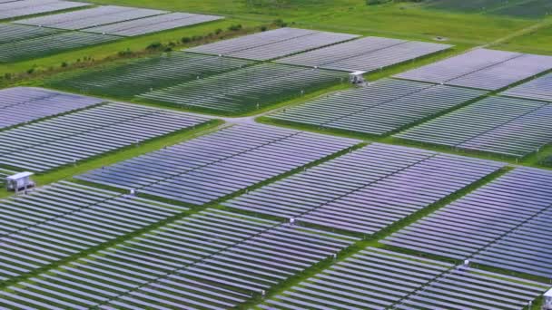 Fotovoltaïsche Energiecentrale Met Vele Rijen Zonnepanelen Voor Het Opwekken Van — Stockvideo