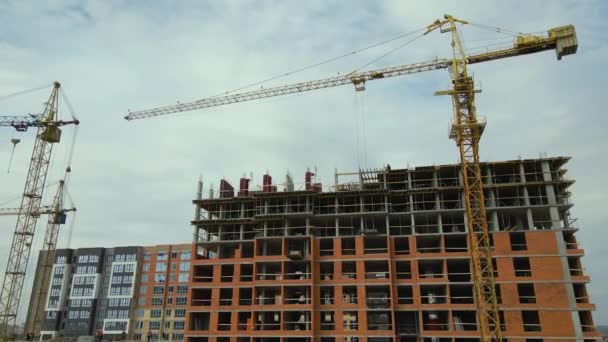 Tower Cranes Frame Structure High Residential Apartment Buildings Construction Site — Video Stock