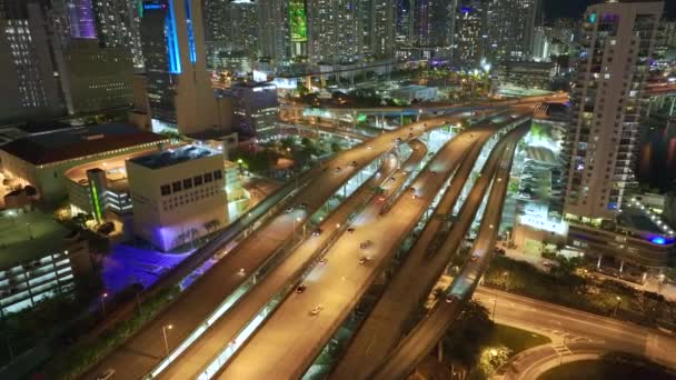 View American Big Freeway Intersection Miami Florida Night Fast Moving — Stock Video