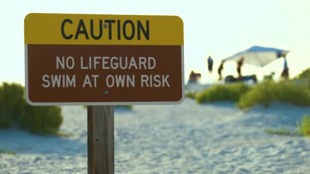Warning Sign Poster Sea Side Beach Saying Lifeguard Duty — Vídeo de stock