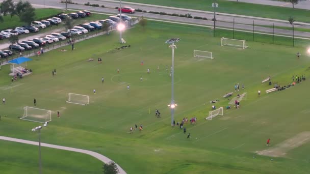 Schoolchildren Playing Football Game Campus Stadium Sports Park — Stock Video