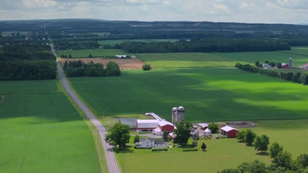典型的美国农场 在美国中西部农村有粮仓 美国的农业景观 — 图库视频影像