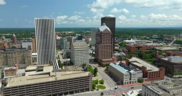 Luftaufnahme Der Innenstadt Von Rochester New York Stadtsilhouette Mit Historischer — Stockvideo