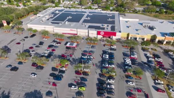 Aerial View Many Photovoltaic Panels Installed Shopping Mall Roof Top — Video