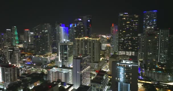 Miami Brickell Flórida Eua Noite Vista Aérea Distrito Escritório Americano — Vídeo de Stock