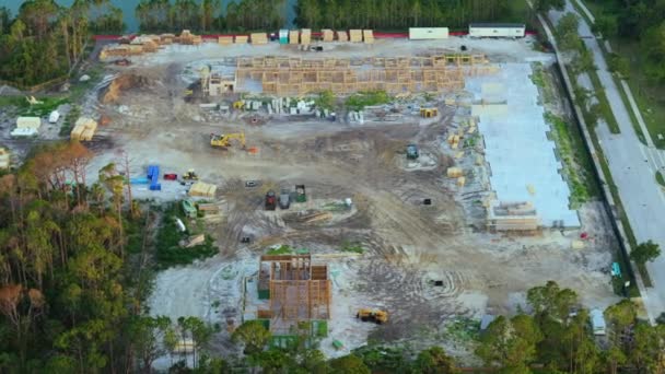 Vue Dessus Immeuble Bois Construction Dans Une Nouvelle Banlieue Développement — Video