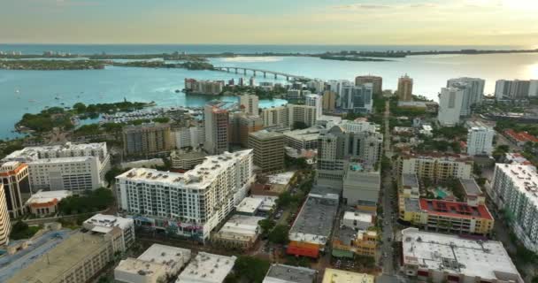 Vista Superior Ciudad Sarasota Florida Con Oficinas Frente Mar Edificios — Vídeos de Stock