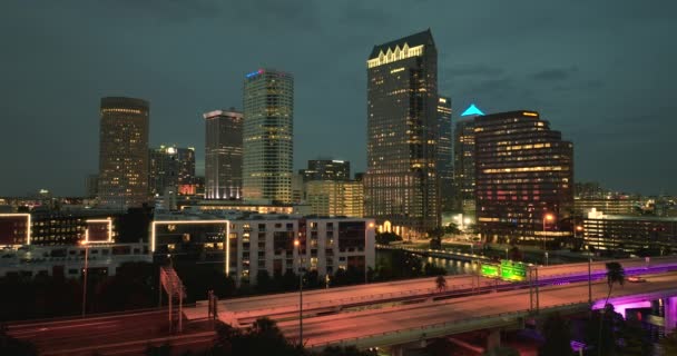 Innenstadt Von Tampa City Florida Usa Bei Sonnenuntergang Mit Fahrendem — Stockvideo