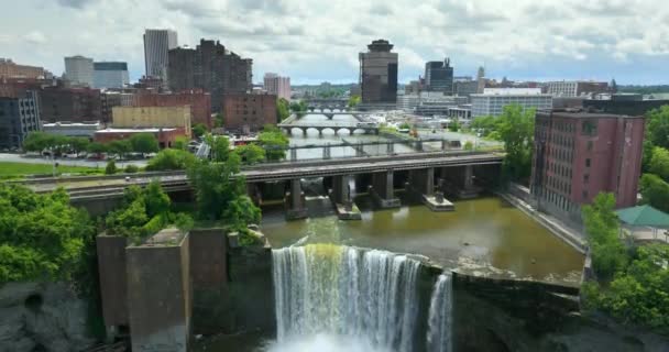 High Falls Genesee River Ciudad Rochester Nueva York Vista Panorámica — Vídeos de Stock