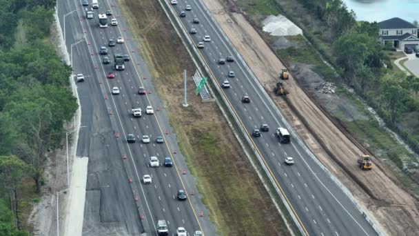 Slow Traffic Industrial Roadworks Sarasota Florida Wide American Highway Construction — Stock Video