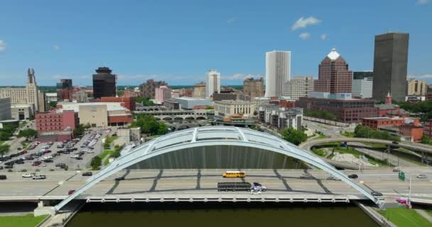 Highway Traffic Driving Bridge Downtown District Rochester City New York — Stock Video