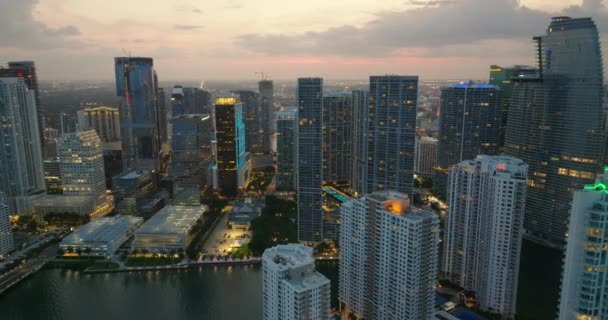 Városi Éjszakai Táj Belvárosi Kerületben Miami Brickell Floridában Usa Égbolt — Stock videók