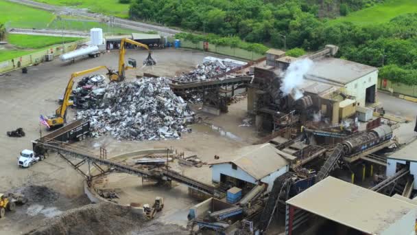 Schrott Recycling Schrottplatz Mit Einem Haufen Stahlabfall Der Zur Verwertung — Stockvideo