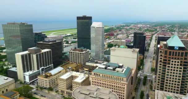 Cleveland Ohio Állam Kilátás Fentről Magas Irodaházak Belvárosában Kerület Nagyváros — Stock videók