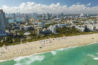 ABD seyahat rotası. South Beach yüksek lüks oteller ve apartmanlar. Miami Beach City 'nin güney kıyısı. Florida 'daki turizm altyapısı.