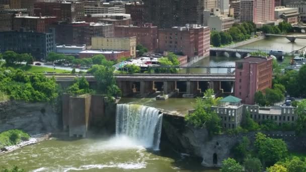High Falls Genesee River Rochester City New York Panoramautsikt Över — Stockvideo